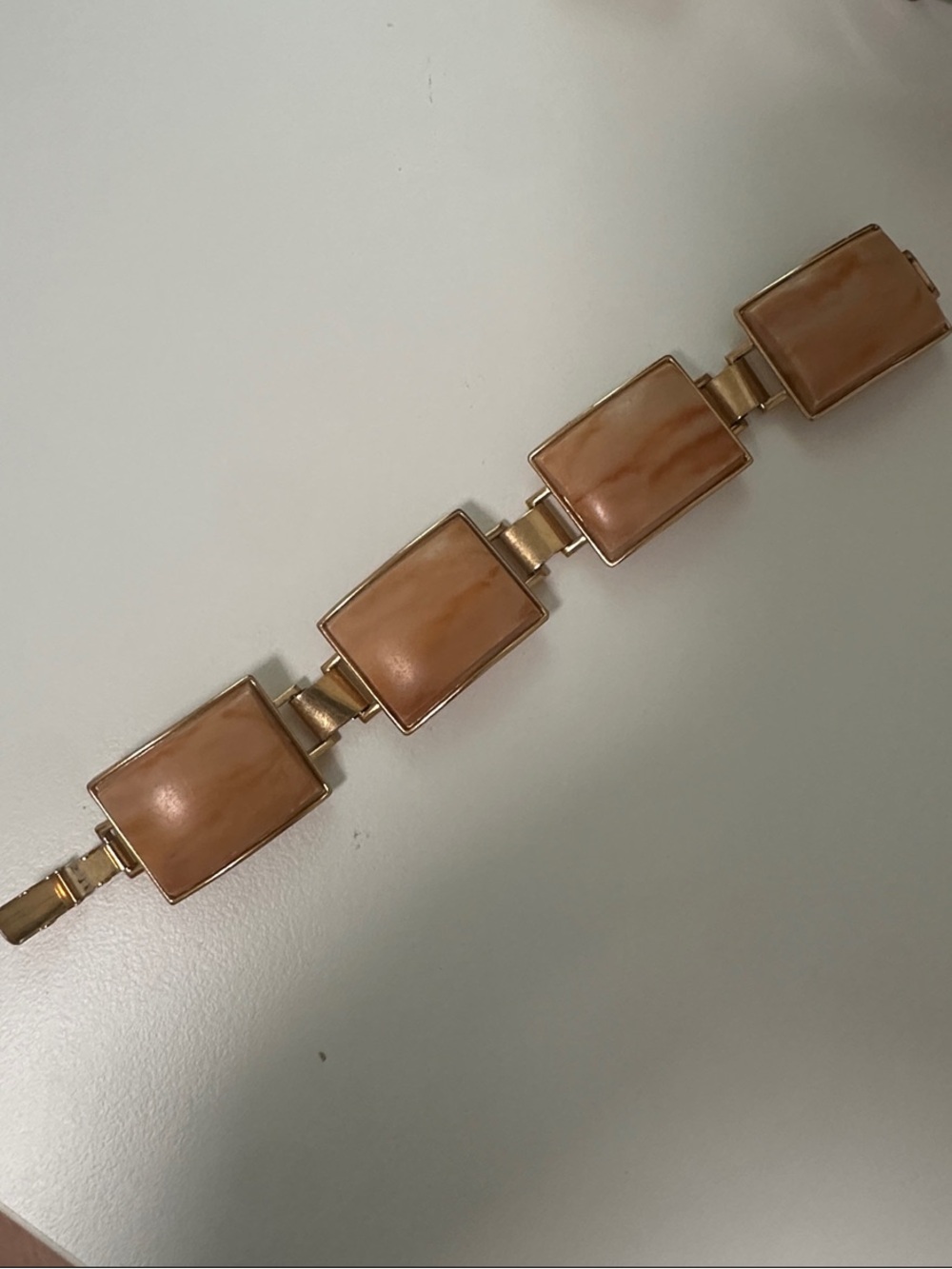 Vintage Emmons Gold Tone Peach Panel Bracelet